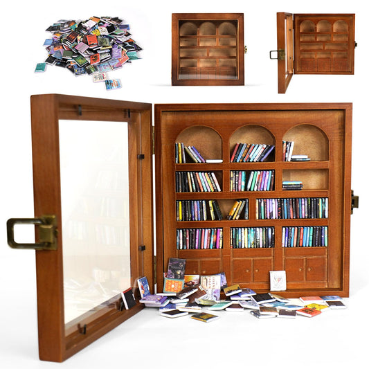 WifePro Anxiety Bookshelf – Mini Books Display for Stress Relief and Fun Decor, Perfect Decorative Miniature Library for Book Lovers, Ideal for Home Decor, Office Décor, and Thoughtful Gift - Walnut