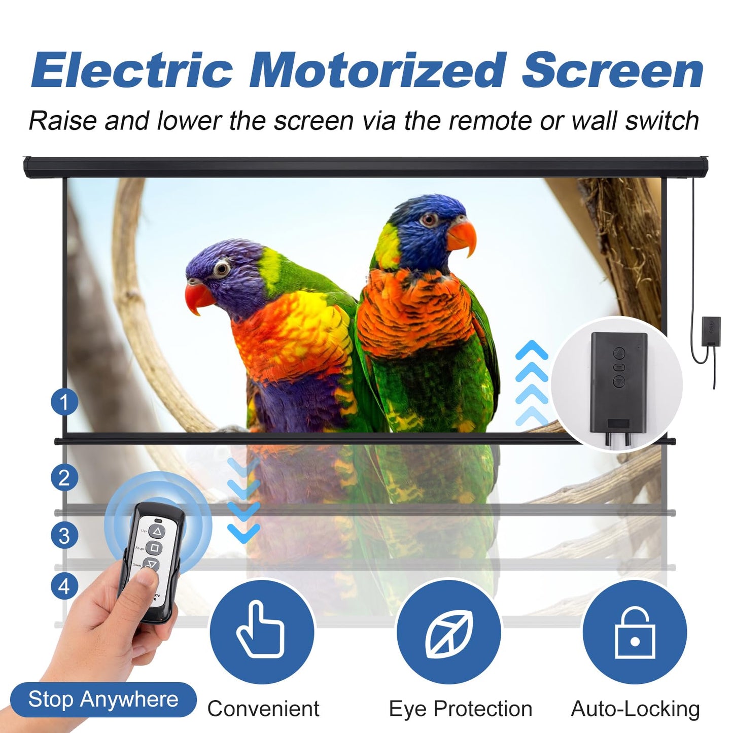 150 Inch Projector Screen Motorized 16:9 HD Electric Rising Projector Screen Pull Down with Remote, Black Automatic Projection Screens Retractable Wall Mount Ceiling Movie Screens Outdoor Indoor