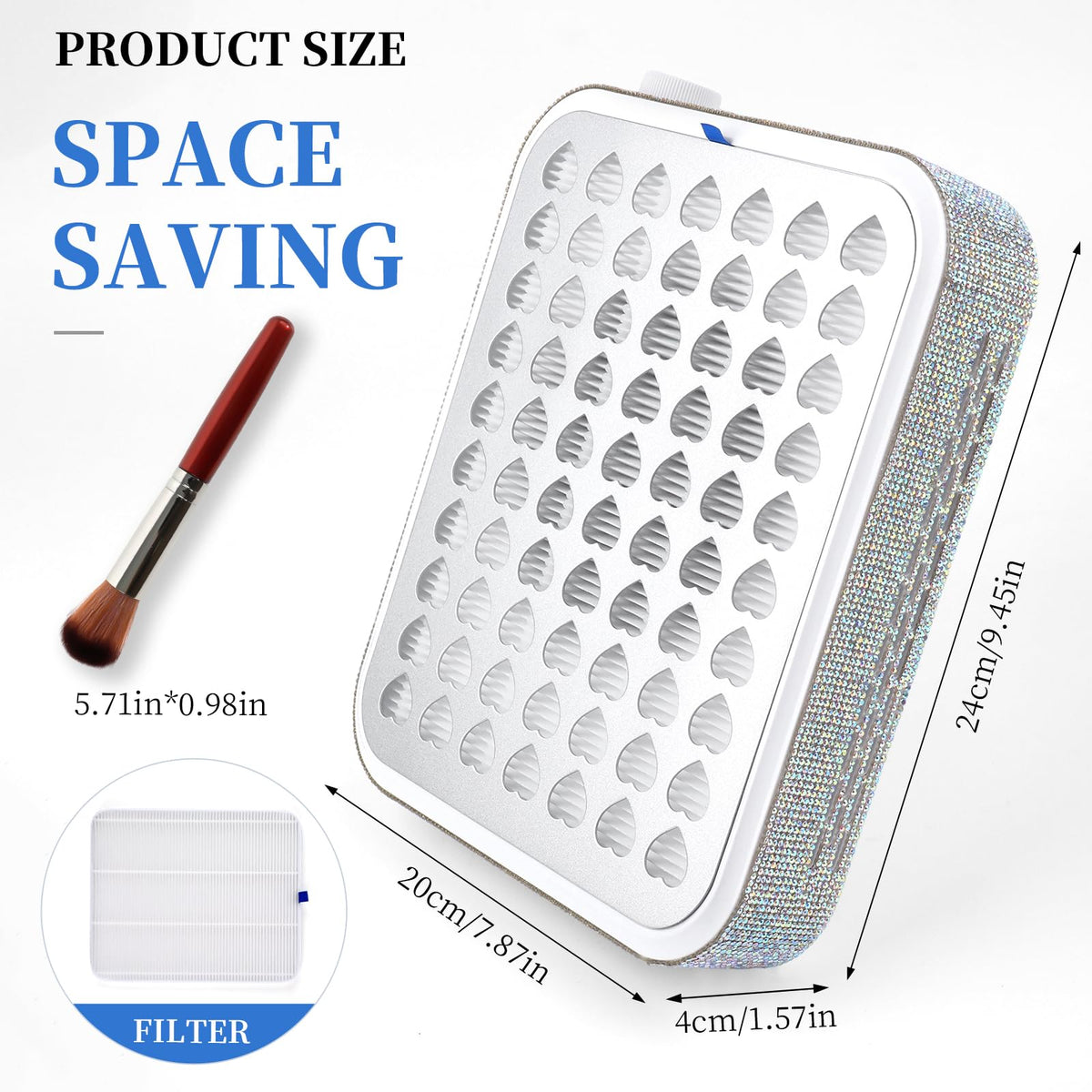 ANGNYA Nail Dust Collector with Lamp,Vacuum Fan Rechargeable Dust Collector with Dust Brush Powerful Brushless Dust Collector for Acrylic Gel Nail Polishing, Perfect for Salon Home Use