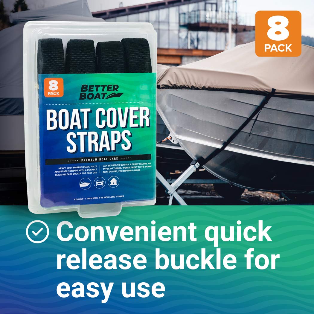 Boat Cover Straps, Adjustable Buckle, 8 Pack, 1" x 96"" Nylon Utility Straps with Quick Release Buckles"