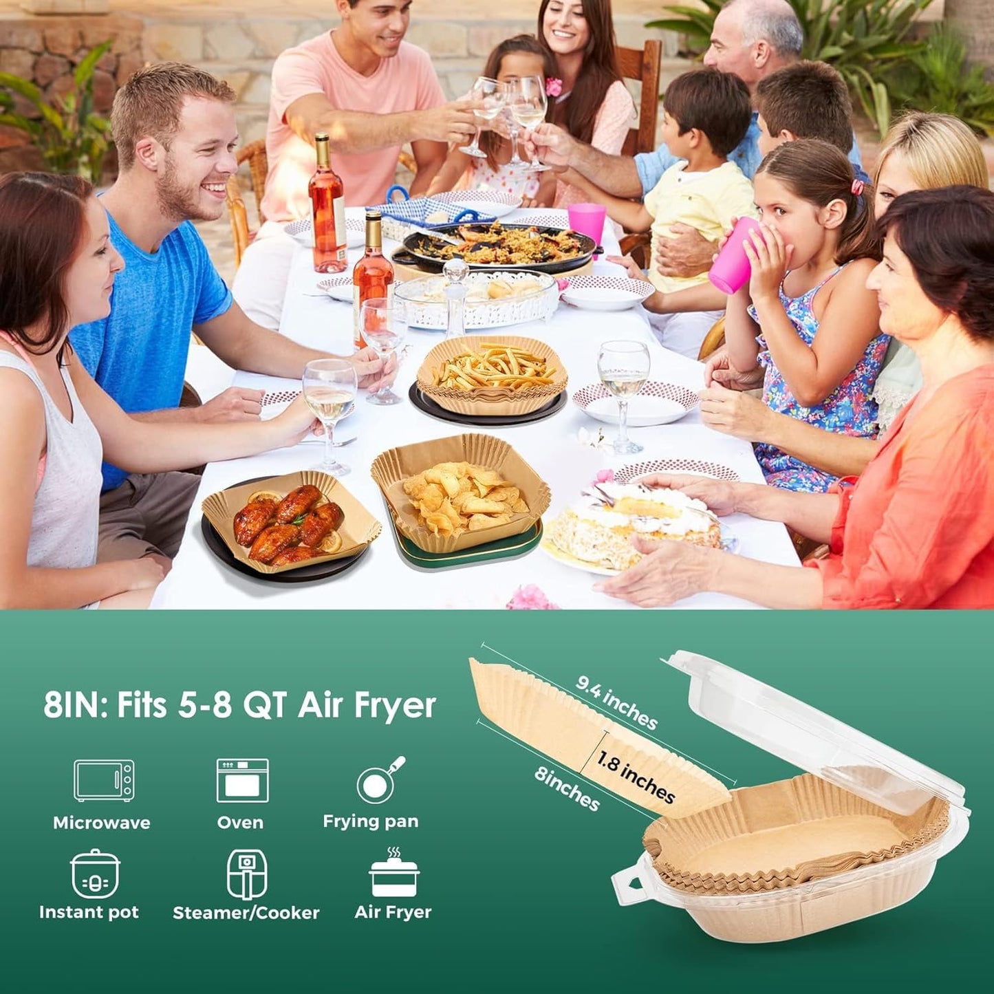 500 Pcs Air Fryer Paper Liners, 8" Square Air Fryer Liners Disposable, Heavy-Duty Parchment Paper for 5-8 qt Airfryer Basket, Non-Stick & Grease-Proof Baking Liner for Oven Pan