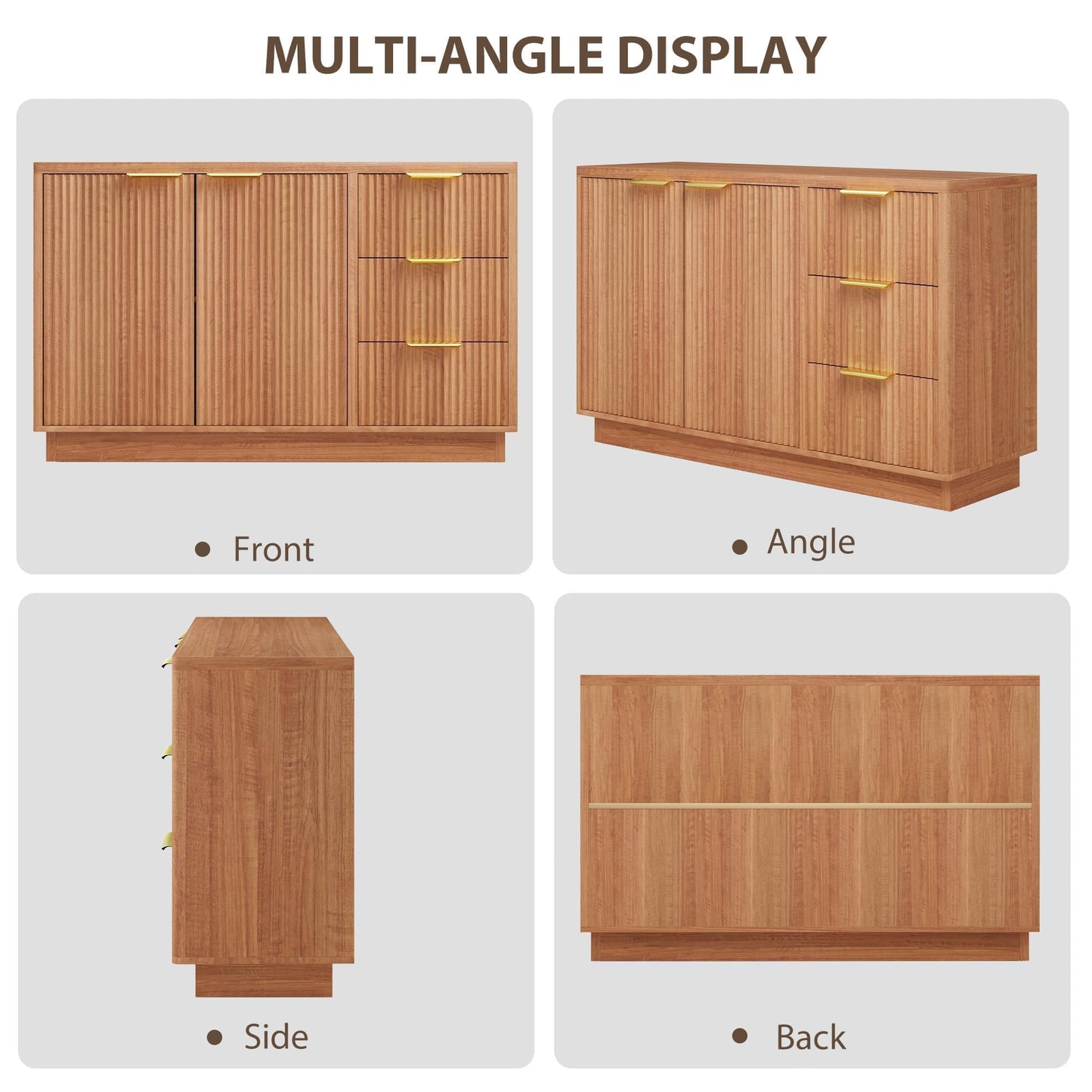 IDEALHOUSE 47" Fluted Sideboard Buffet Cabinet, Coffee Bar Cabinet with 2 Drawers & 3 Doors, Large Capacity Storage Sideboard for Living Room Kitchen Hallway, and Entryway, Natural