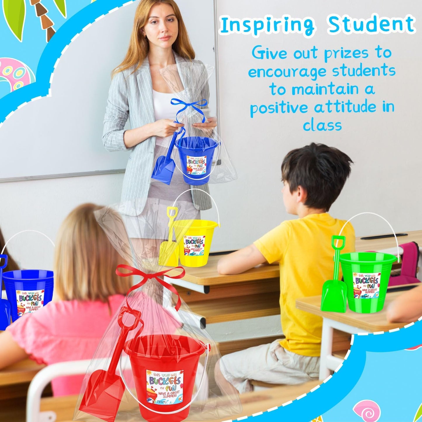 36 Sets End of Year Student Gifts Sand Buckets and Shovels Summer Cards Bulk Last Day of School Present from Teacher Classroom Prizes Summer Vacation Party Accessory for Pool Outdoor
