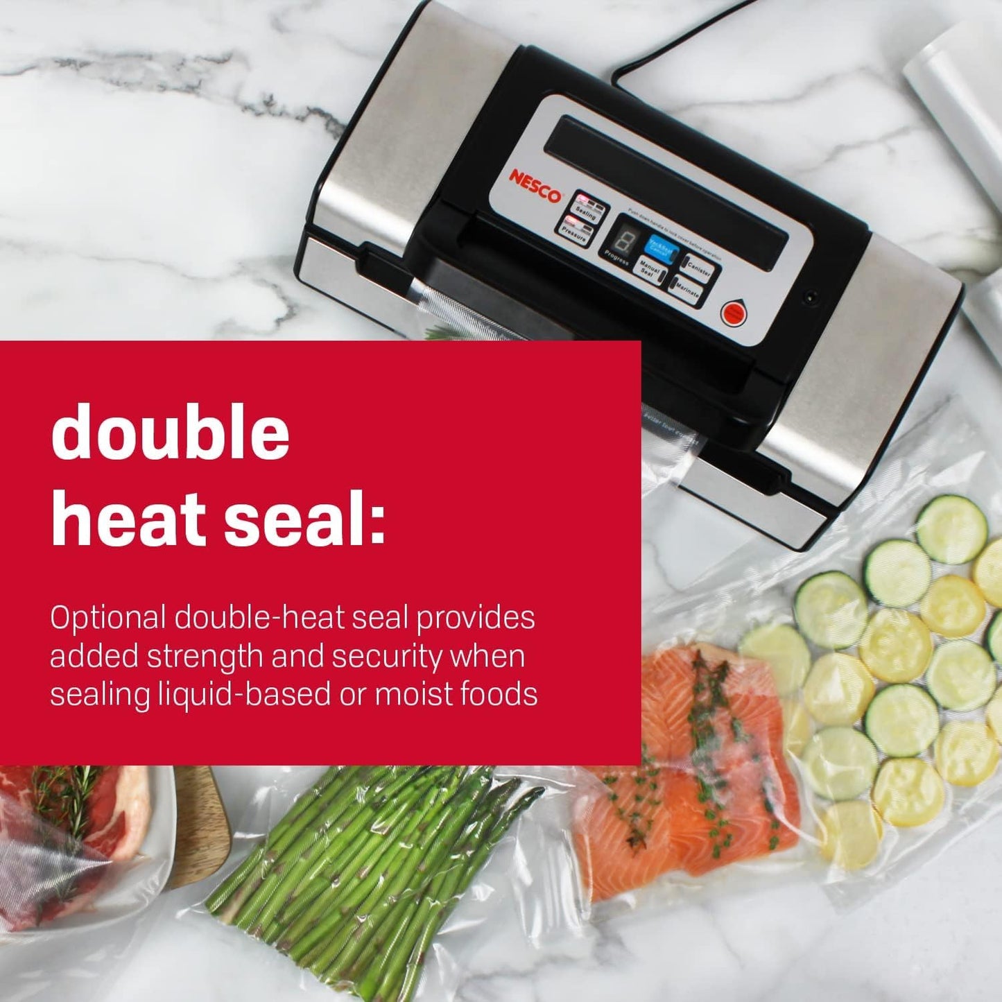 Nesco SVC-1000 Sous Vide Precision Cooker + Deluxe Food VS-12 Vacuum Sealer + 2 Vacuum Sealer Bag Rolls, 8" x 20"