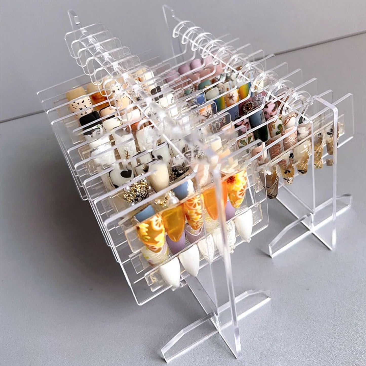 Hapivida Transparent Nail Art Display Board, 2Pcs Acrylic Hanging Nail Display Polish Board Nail Tips Sample Display Stand with 10pcs Hanger