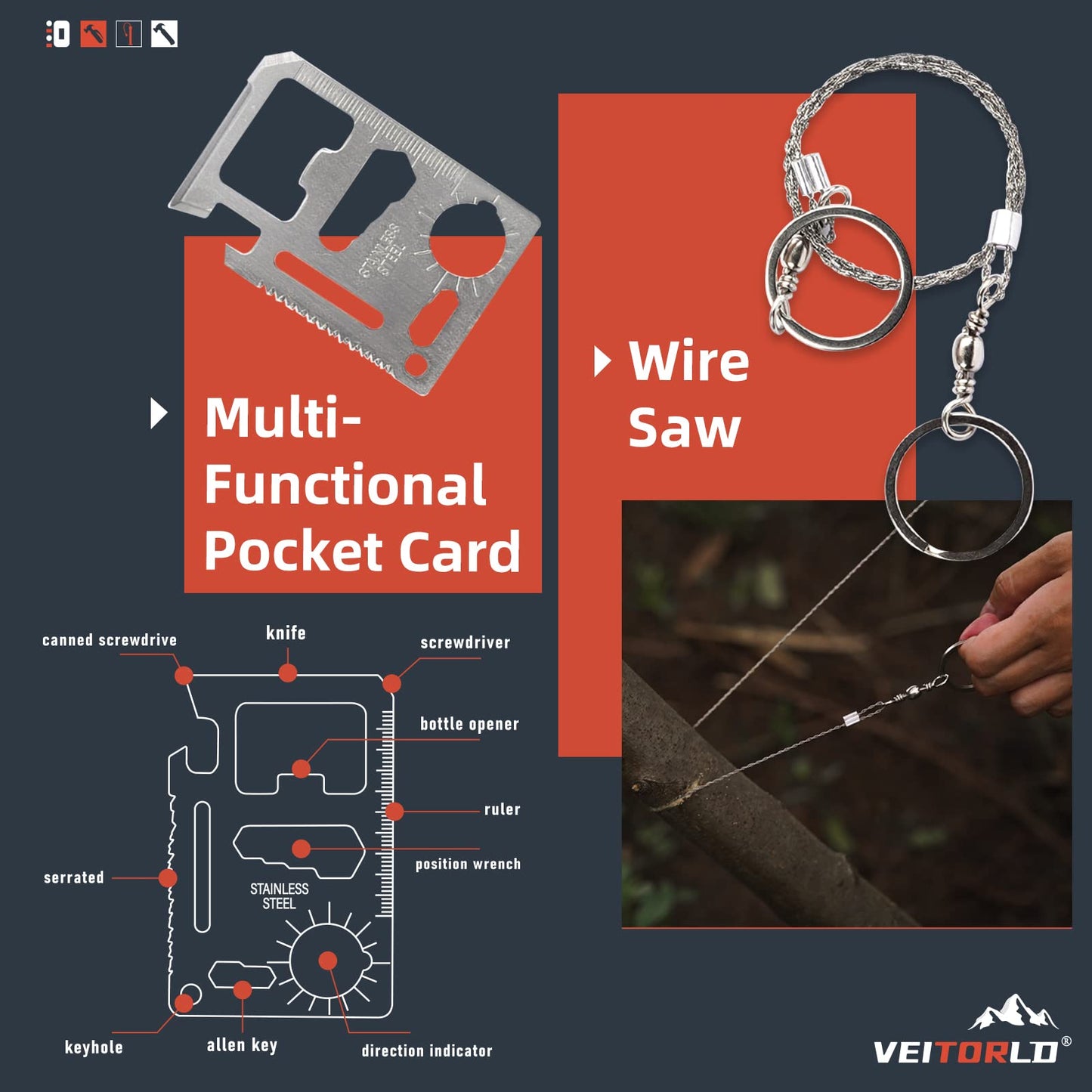 VEITORLD Gifts for Men Dad Him Christmas - Survival Gear and Equipment 12 in 1, Survival Kits - Cool Unique Fishing Hunting Birthday Gifts for Husband Teen Boy Boyfriend Women, Mens Stocking Stuffers