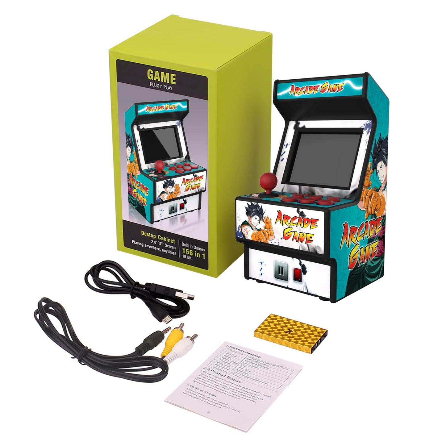 Mini Arcade Machine, Retro Gaming Console, Handheld Game Console with 156 Classic 16-Bit Video Games, 2.8 Inch Color Display, Rechargeable Battery, Support for TV Output, Birthday Present for Children