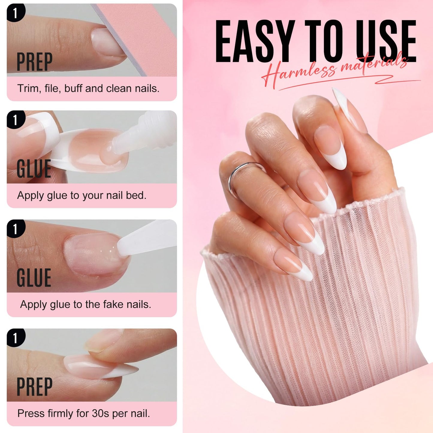 Bioday Bright White Press on Nails Short Square, Soft Gel Fake Nails Press on with Glue, 30Pcs Reusable Stick on Nails in 15 Sizes, Salon Quality False Nails for Women Spring Summer Vacation Gift