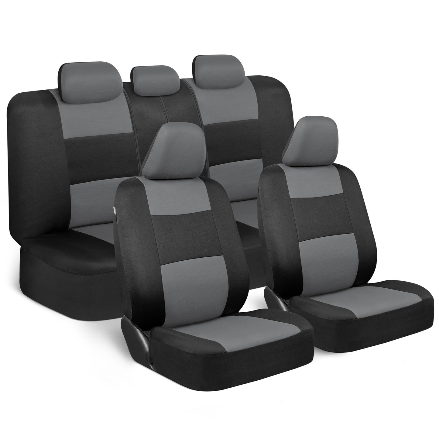 BDK PolyPro Car Seat Covers Full Set in Gray on Black, Front and Rear Split Bench Seat Covers for Cars, Easy to Install Car Seats Cover Set and Accessories for Auto Trucks Van SUV - Gray