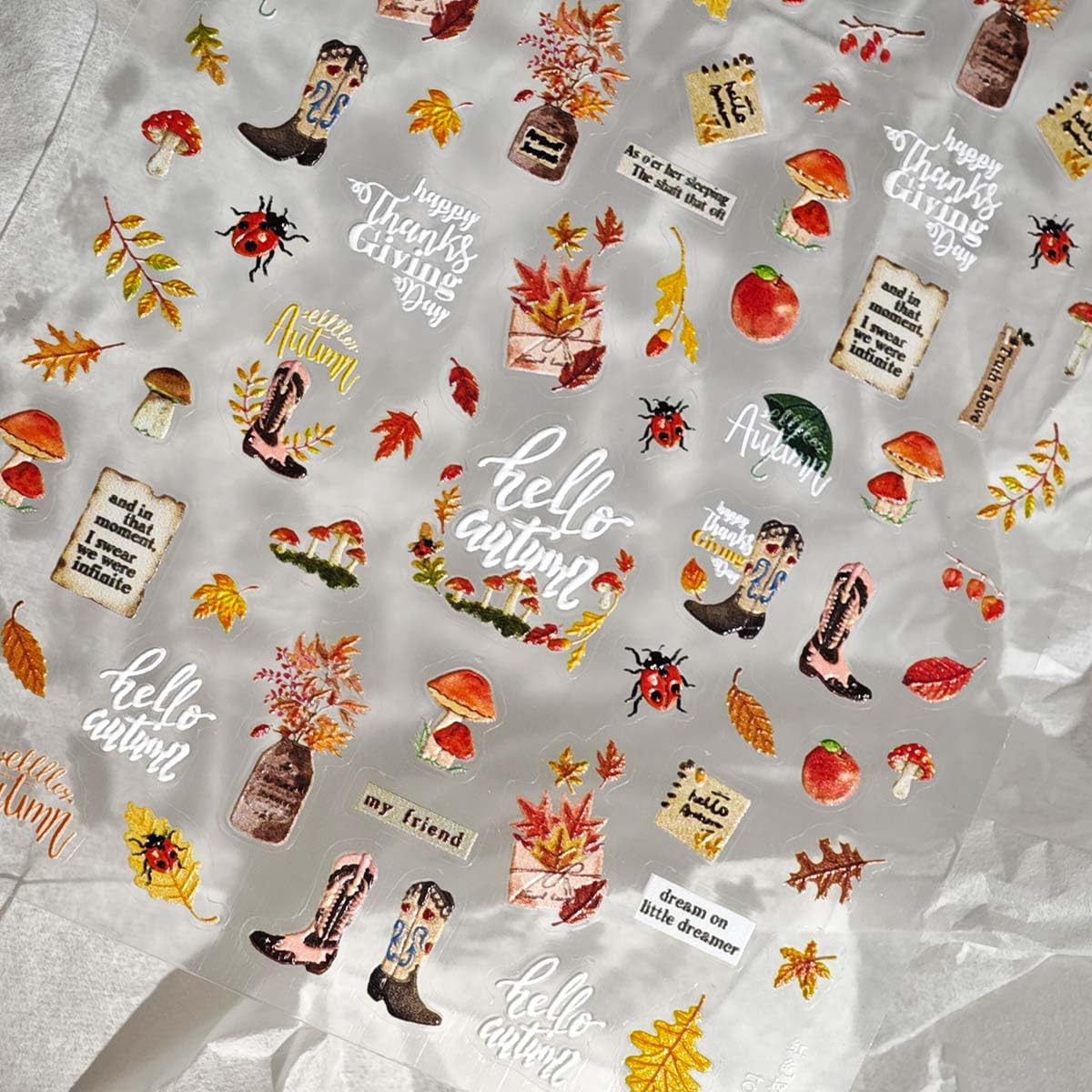 Fall Nail Stickers for Nail Art Thanksgiving Day Nail Art Sticker Autumn Maple Leaves Nail Decals Mushroom Ladybug Stickers for Nails Design Self Adhesive Nails Supplies for Women Girls 1 Sheet