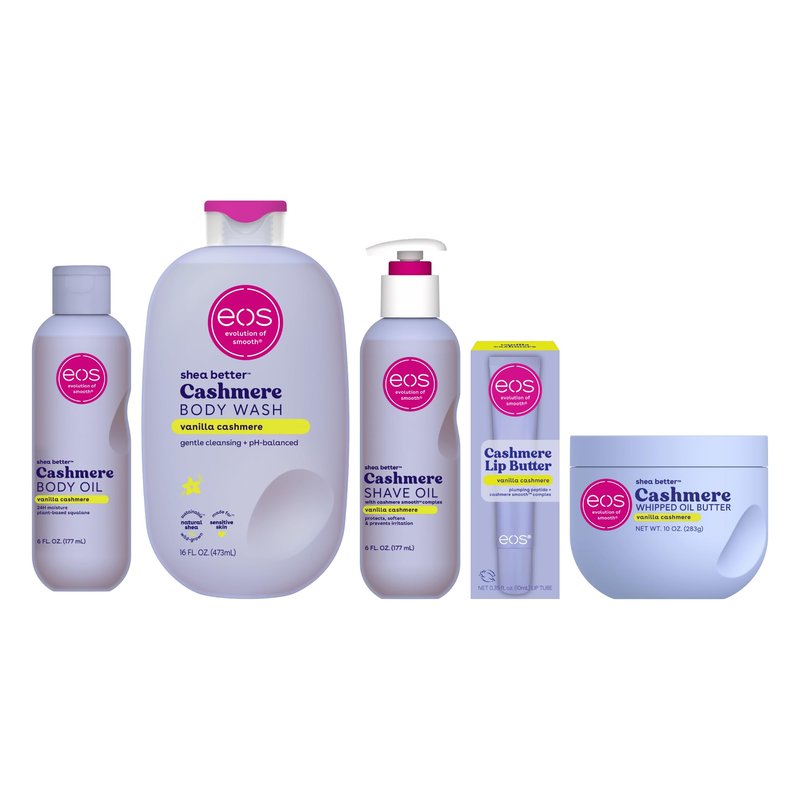 eos Vanilla Cashmere Bundle- Body Oil, Body Wash, Shave Oil, Whipped Body Butter, Lip Butter