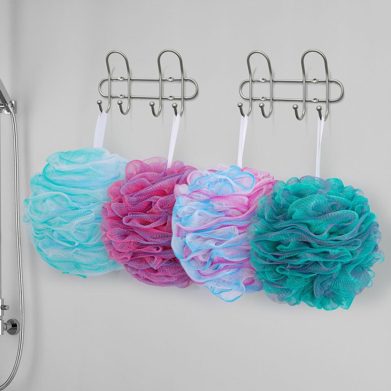 BTYMS XXL Large Loofah 100g/pc, Exfoliating Bath Sponge Body Scrubber Mesh Pouf Bath Scrunchies Shower Puffs - Pack of 4