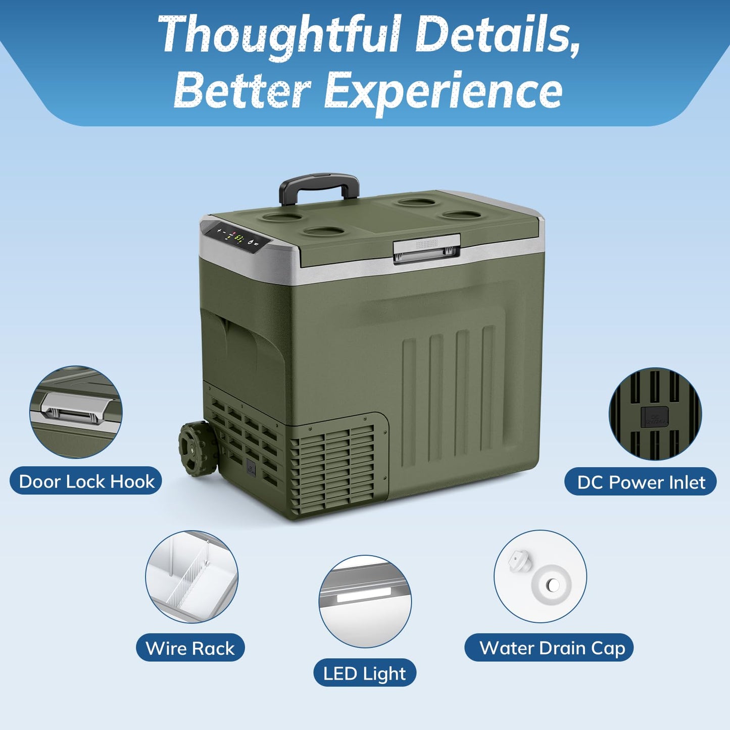 Antarctic Star 12 Volt Refrigerator,43QT(40L)Electric Cooler Compressor, Portable Refrigerator -4℉~68℉,Car Fridge 12/24V DC 100-240V AC,Portable Freezer with Wheels&2 Baskets for Camping,Travel,GREEN