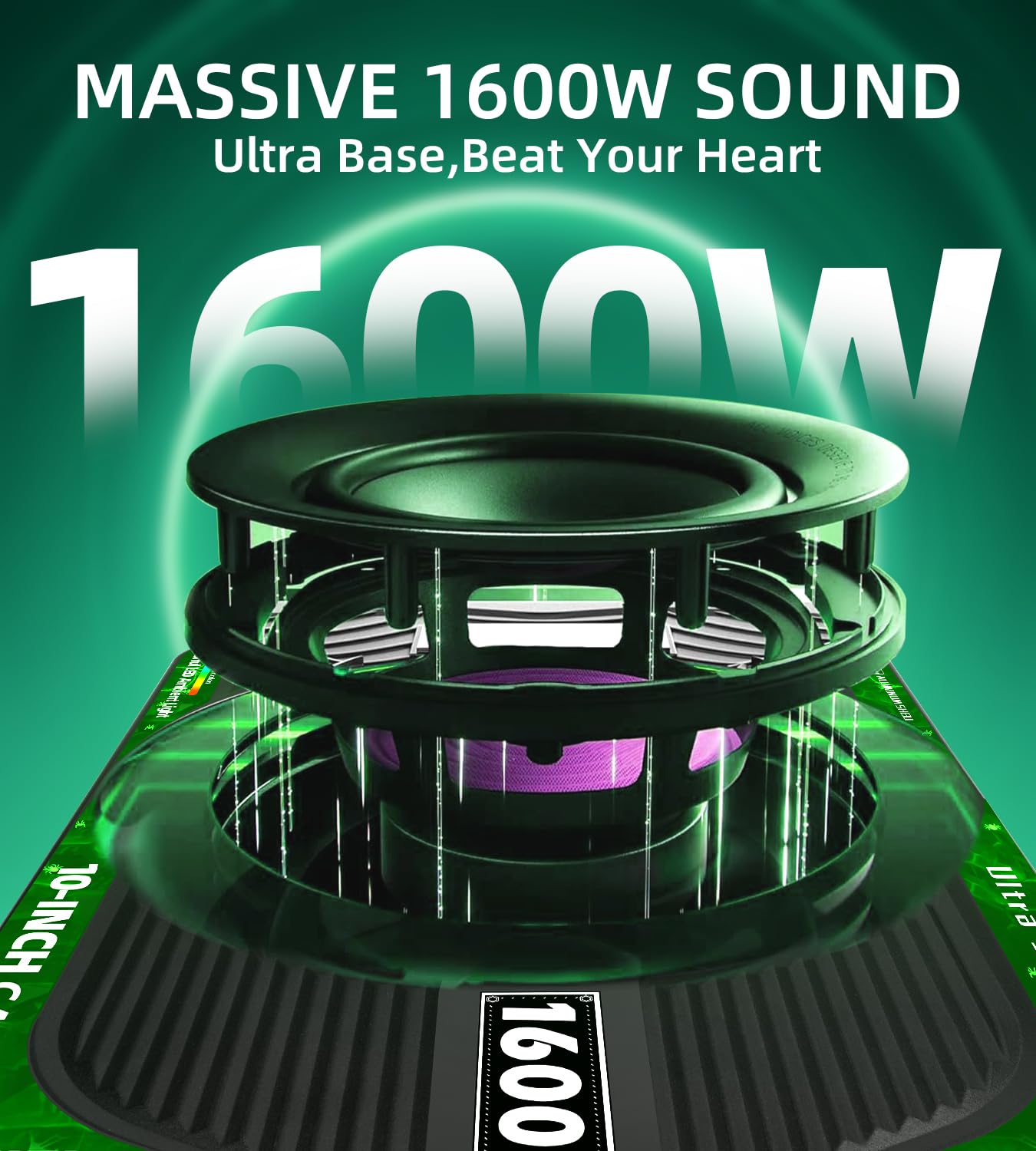 SUBPULSIX 1600W Slim Underseat Car Subwoofer and Amp Package, Powered Under Seat Subwoofer with Built-in Class D Amplifier, Subsonic Deep Bass, DSP Noise Reduction, RGB Beat Light, for Truck SUV Car