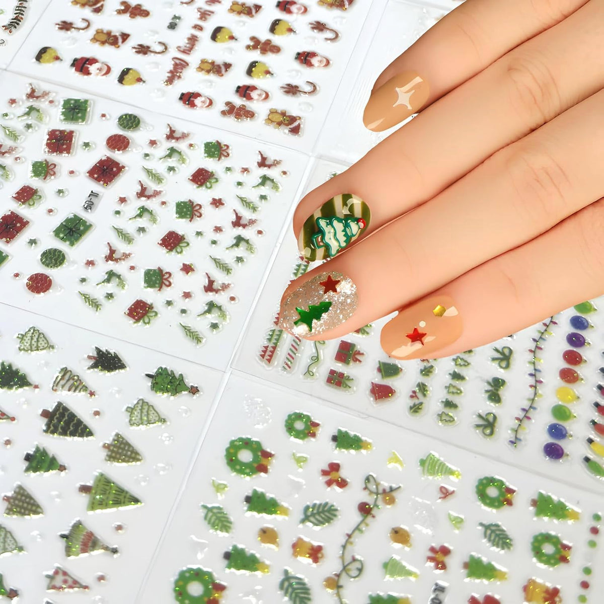 30sheet Christmas Nail Art Stickers Decals 3D Self-Adhesive Nail Stickers for Nail Art Winter Xmas Themed Elements Design Nail Stickers Snow Nails Supplies for Women Manicure Decorations