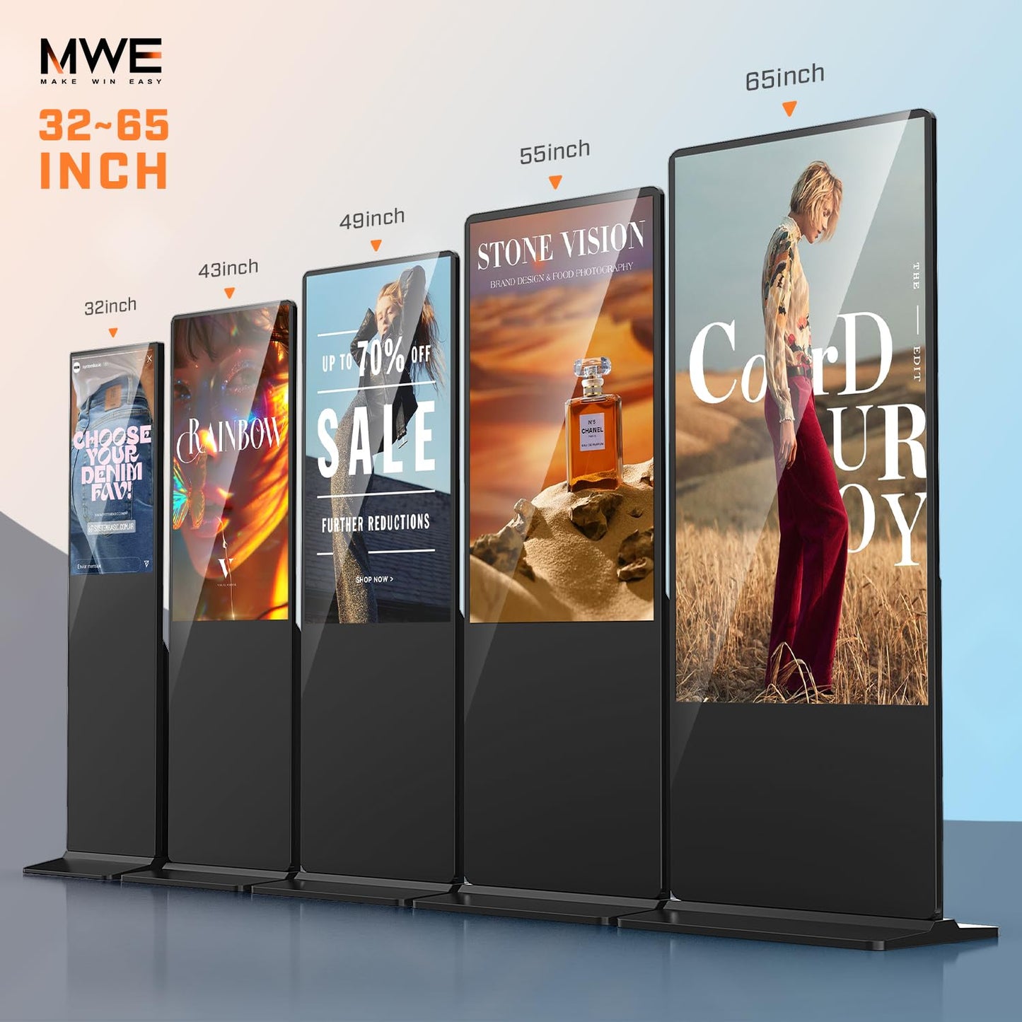 QIXZOCV MWE 65 Inch 4K Digital Signage Display Kiosk, Indoor Floor Standing Advertising Display Poster, LCD Commercial Display with Auto Media Player, Android System, HDMI/USB/WiFi