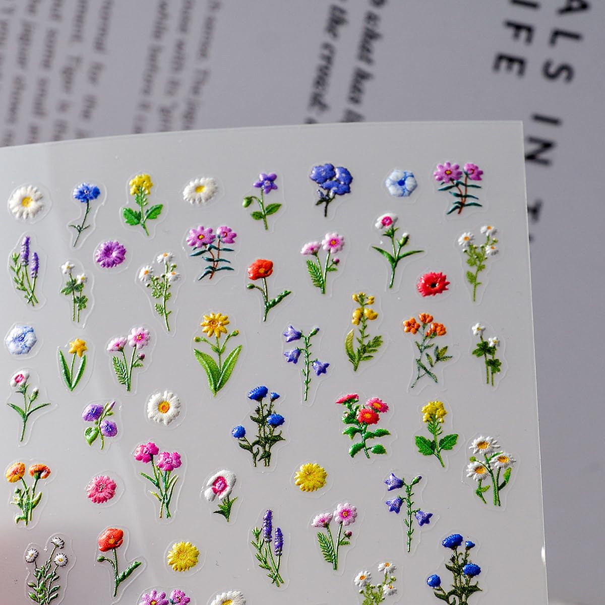 5D Embossed Flower Nail Stickers for Nail Art Spring Floral Nail Decals Flower Stickers for Nails Designs Self Adhesive Nail Art Supplies & Decorations for Women Girls 1 Sheet