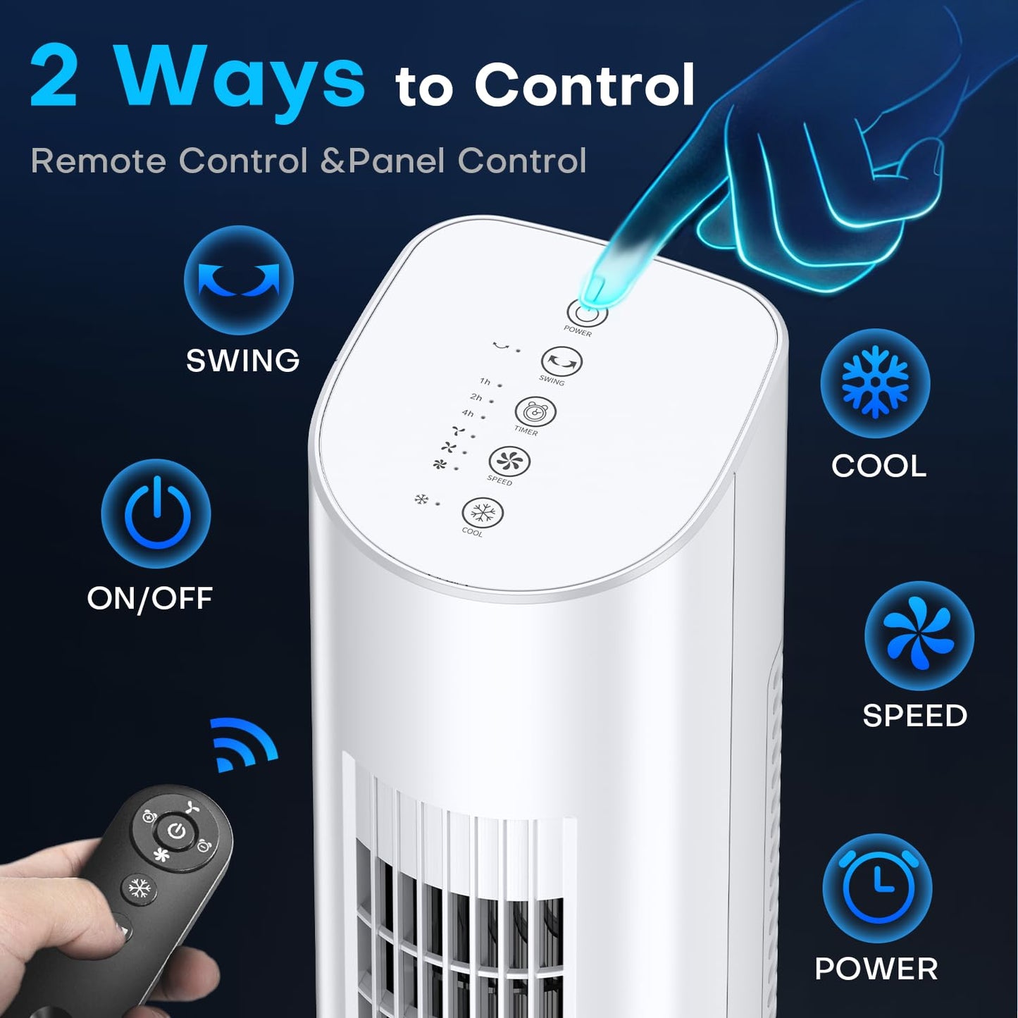 CENSTECH Windowless Portable Air Conditioners, 35" Swamp Cooler w/4 Ice Packs, 3 Speeds, 25ft Remote &7H Timer, 90°Oscillating Evaporative Air Cooler, AC Unit Cooling Fans that Blow Cold Air for Room
