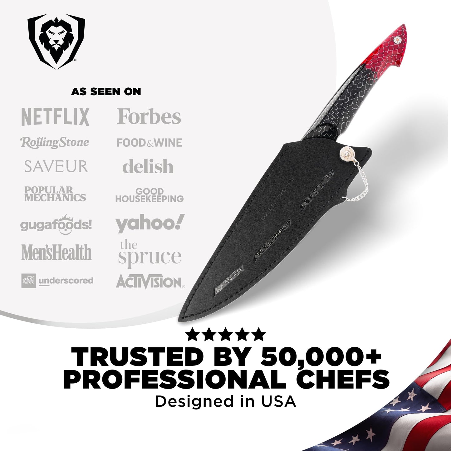 Dalstrong Chef Knife - 8 inch Blade - AUS-12V Exclusive Japanese Steel - Black Damascus Full Tang - Honeycomb Handle - Chef's Knife - Scorpion Series - Razor Sharp Kitchen - Leather Sheath