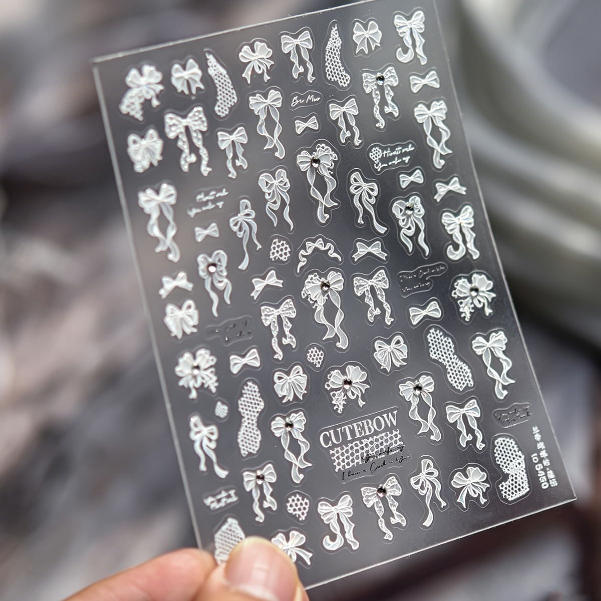 5D Raised Embossed Nail Stickers White Pearl Bow Lace Y2K Nail Art Stickers Self Adhesive Elegant Bridal Wedding Nail Decals for Women Girls DIY Manicure Supplies, 1 Sheet