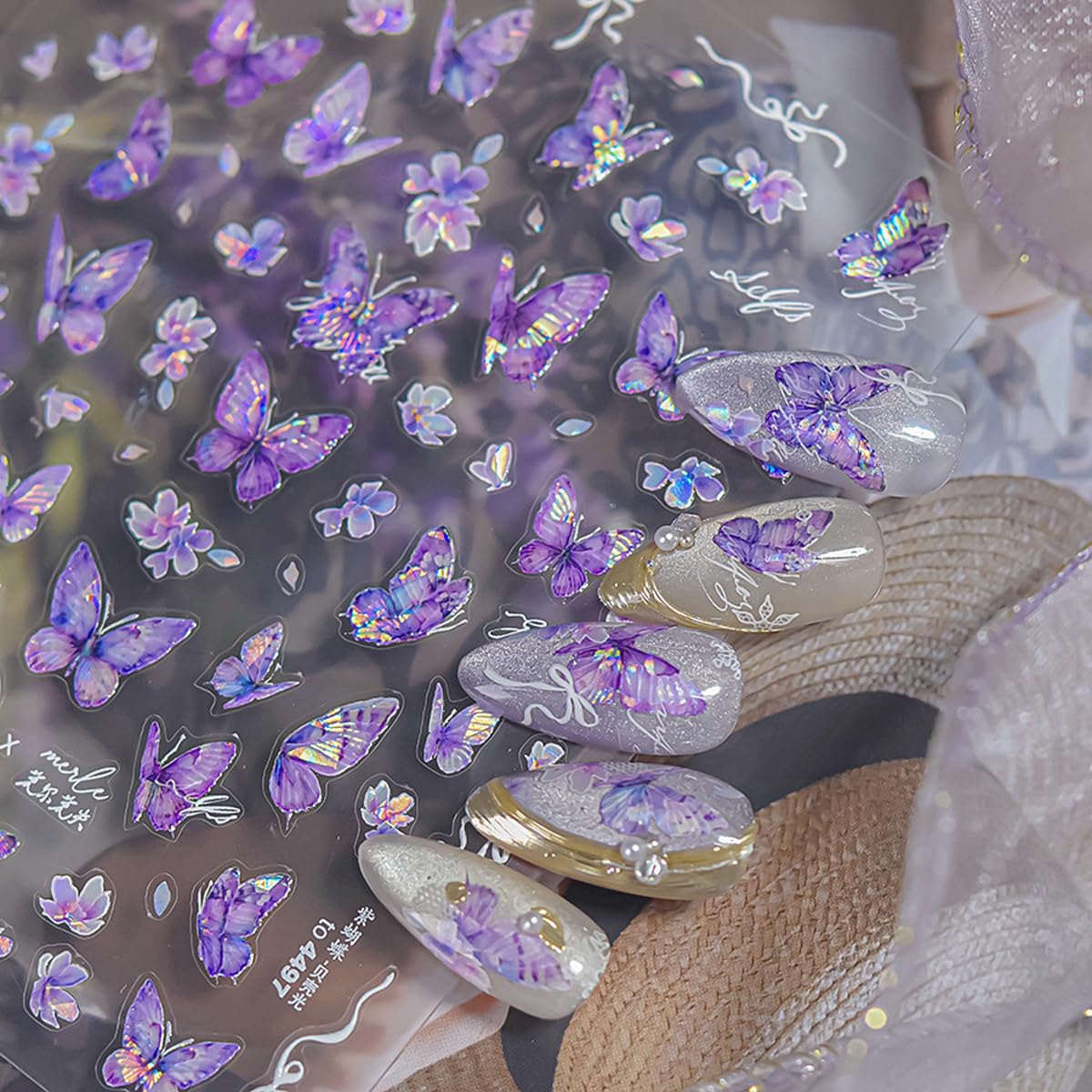 Purple Butterfly Nail Stickers Butterfly Nail Art Stickers Holographic Nail Decals Cute Stickers for Nails Designs Self Adhesive Nail Art Supplies & Decorations for Women Girls 1 Sheet