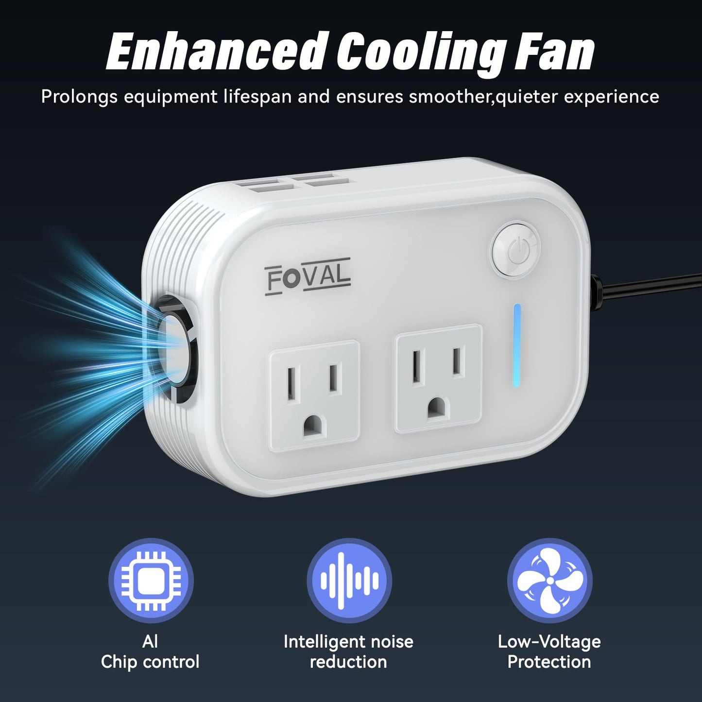 200W Car Power Inverter, FOVAL 12V DC to 110V AC Car Inverte with 4 USB Ports Car Outlet Adapter, Power Inverter for Vehicles, Car Plug Adapter Outlet for Laptop Computer Charger (White)