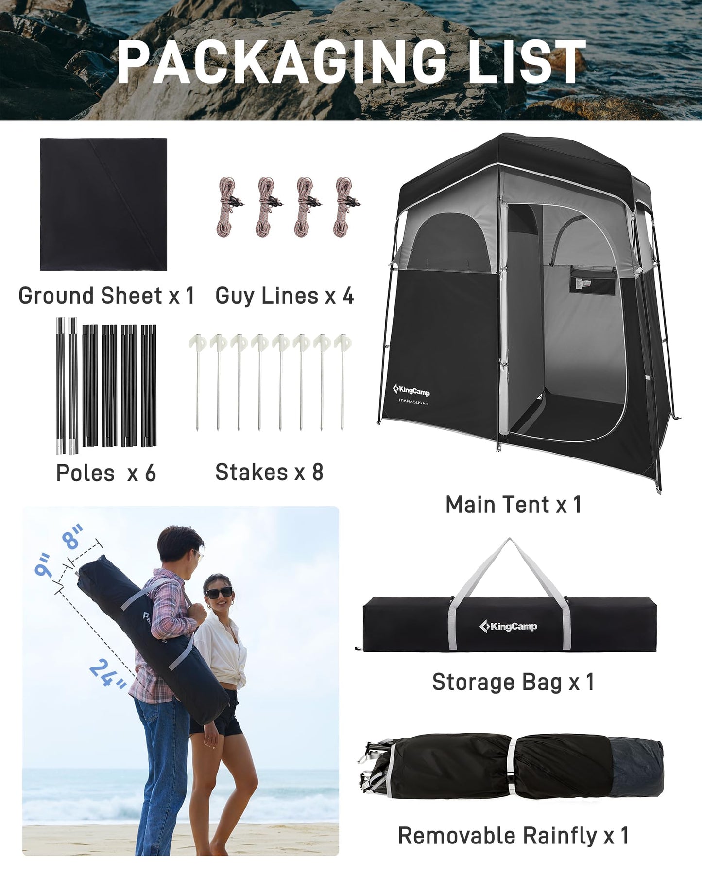 KingCamp Shower Tent, Portable Privacy Tent Outdoor Camping 1/2 Room Toilet Tents with Shower Bag & Dressing Room for Travel Beach Tailgate