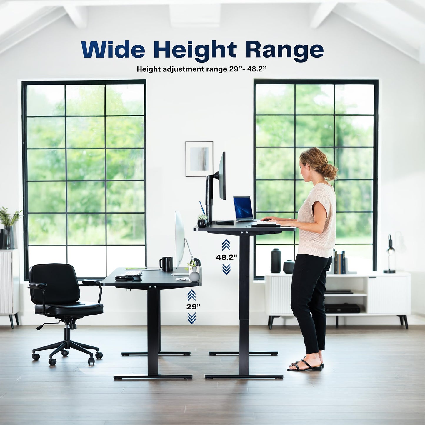 VIVO Electric 63 x 32 in Rustic Standing Desk, Memory Height Adjustment, 1B Series, Holds 220 lbs, Vintage Brown Top Black Frame, DESK-KIT-1B1N