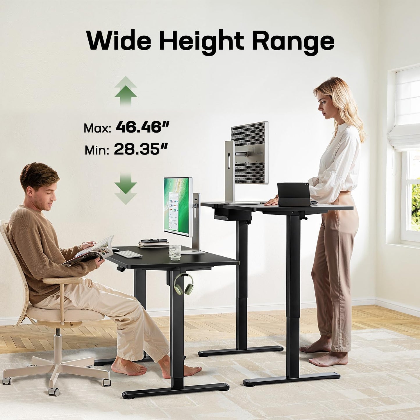 Marsail Electric Standing Desk with One-Piece Desktop – 55x30 Inch Height-Adjustable Office/Gaming Computer Desk, Deeper Tabletop, 4 Memory Presets, Home Office Use, 2 Packages