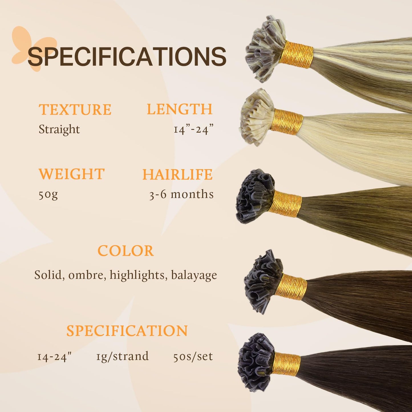 DOORES U Tip Hair Extensions Human Hair, Chocolate Brown to Caramel Blonde 18 Inch 50g/50s, K Tip Extensions