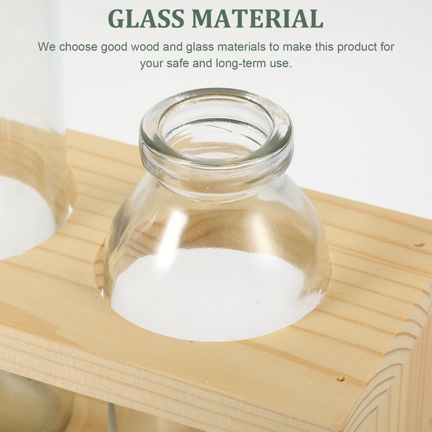 NUOBESTY Hydroponic Glass Plant Vase with Wooden Stand, 2pcs Set Scandinavian Style Glass Terrarium for Home Décor and Desktop Flower Arrangement