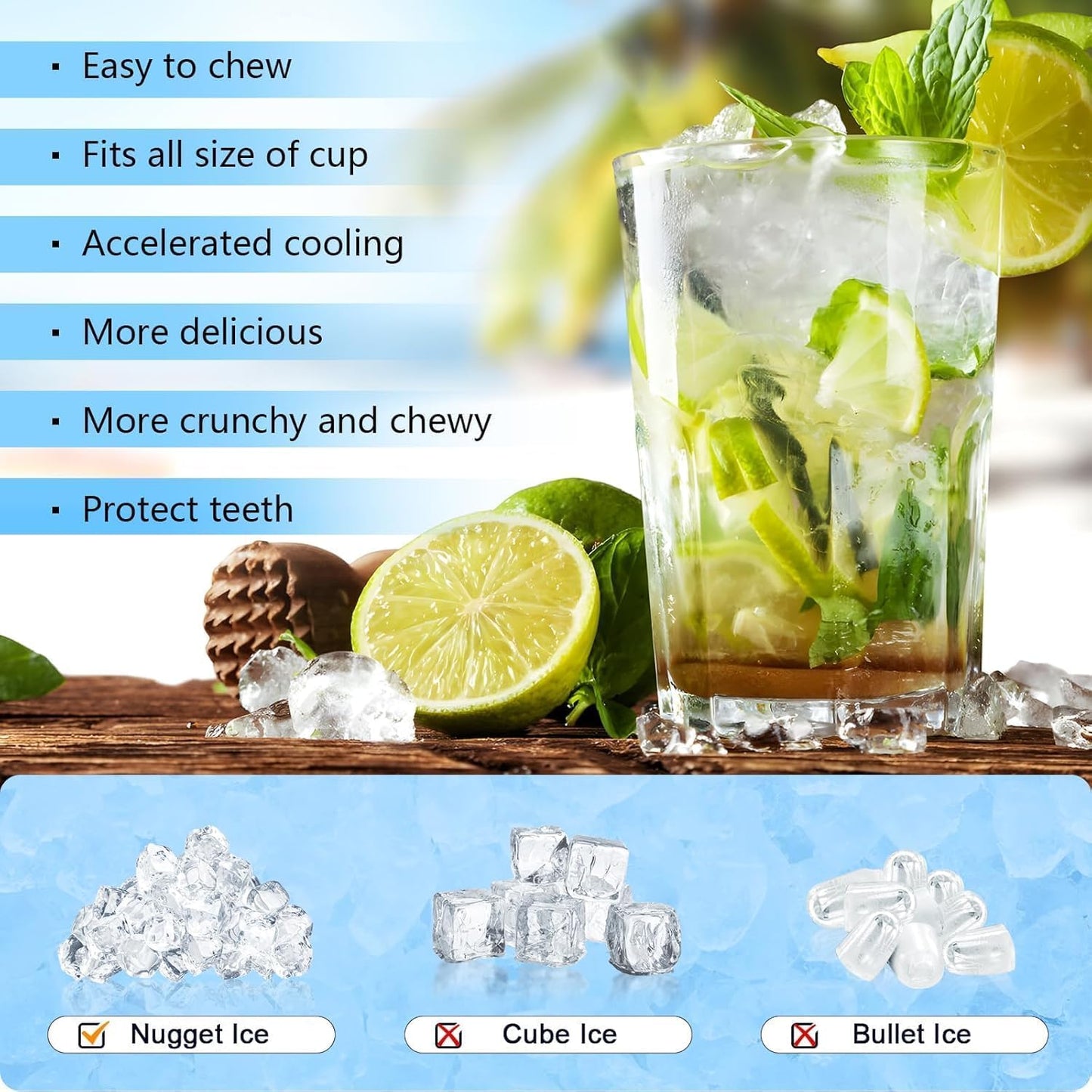 Antarctic Star Nugget Ice Maker Countertop, Chewable Nugget Ice Machine with One-Touch Operation, Self Cleaning, Fast Ice Making 34Lbs/24H, for Office/Home/Bar, Black
