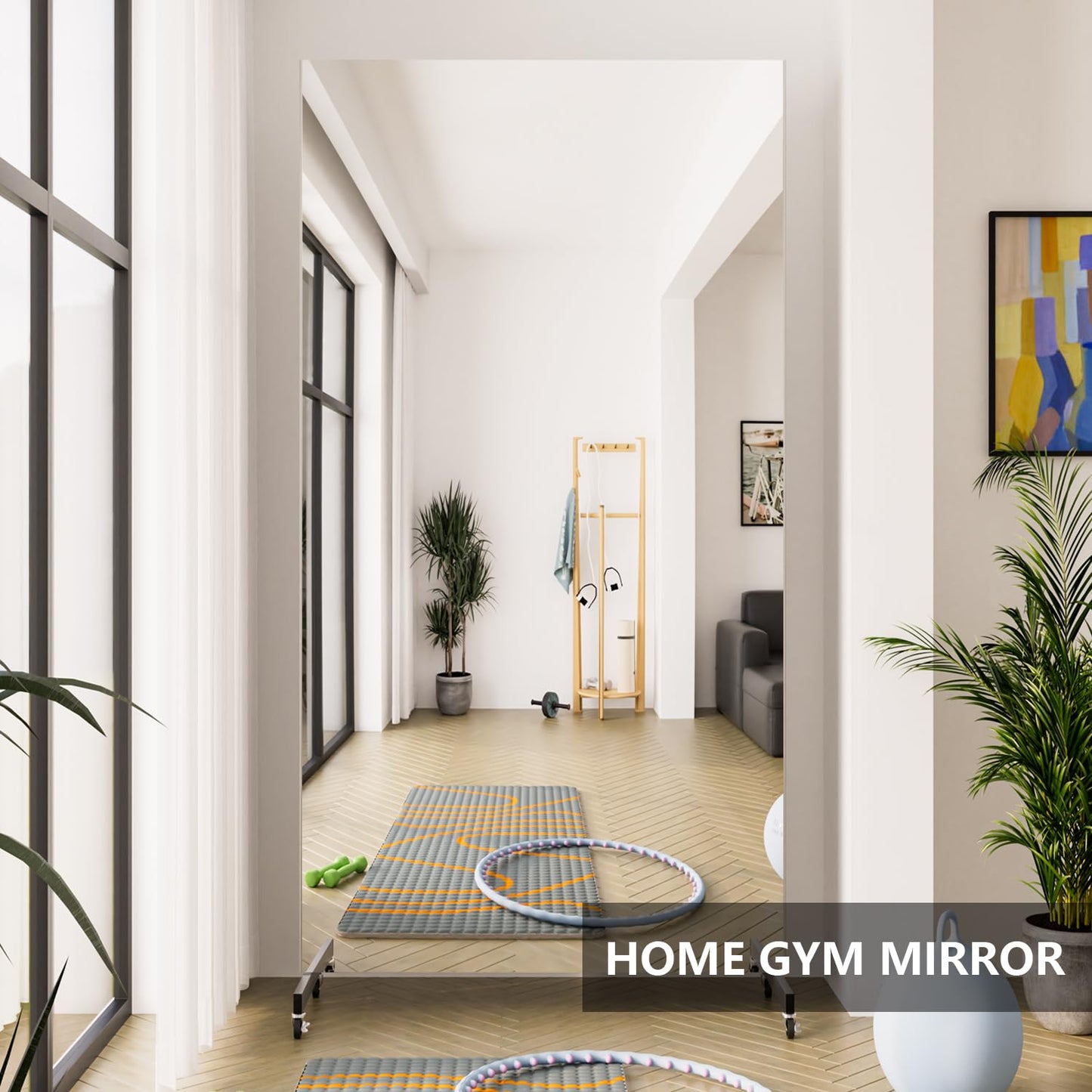 brisafe Full Length Mirror with Wheels, 71'' x 40'', White, Nano Film Surface Without Glass, shatterproof, Safe, Lightweight, only 13lbs Easy to Move and Install, for Home Gym, Dance & Yoga Studios.