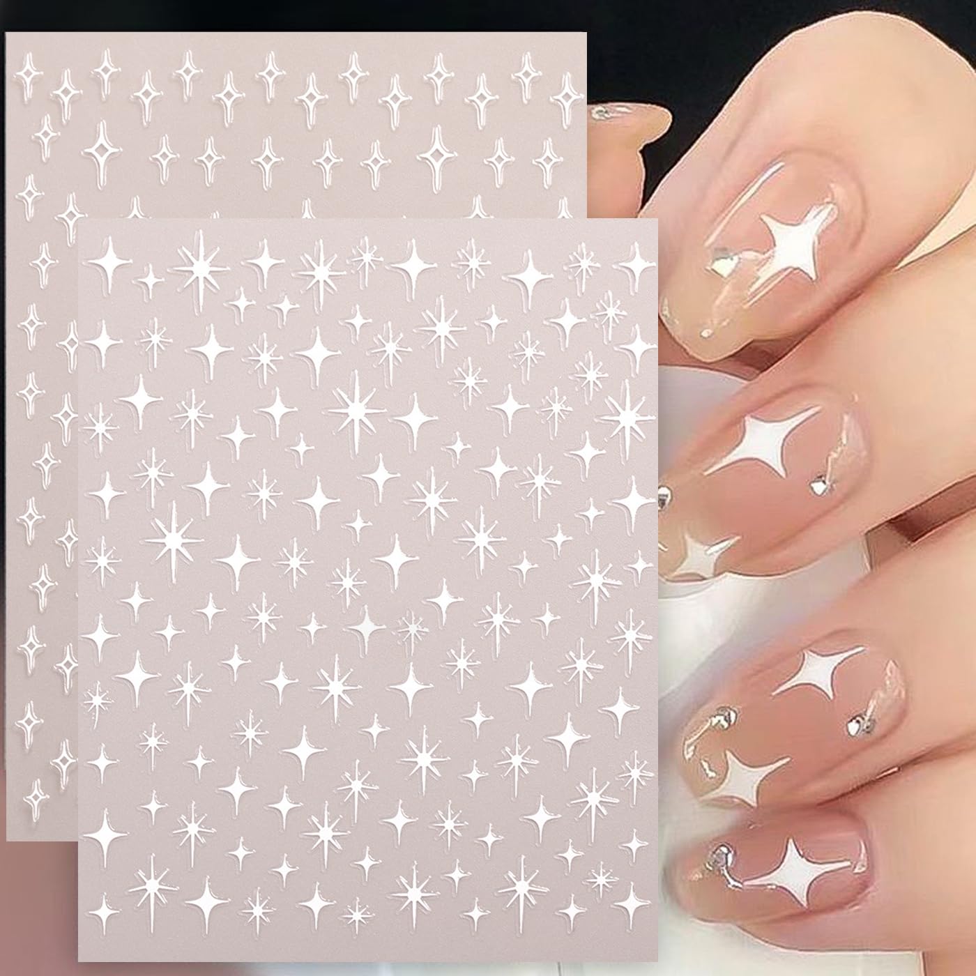 6Pcs Star Nail Sticker for Nail Art 3D Self-Adhesive Nail Decals French Cross Starlight Black White Gold Silver Design Pegatinas Uñas Slider Decal DIY Nail Tips Manicure Decor Supplies for Women