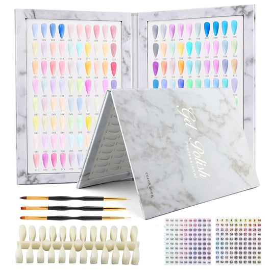 NOWHYX 160 Nail Color Display Book with 240 Nail Tips and 1-200 Number Labels, Professional Gel Polish Colors Card Board Color Swatches Book with 3 Nails Pens for Nails Art Design
