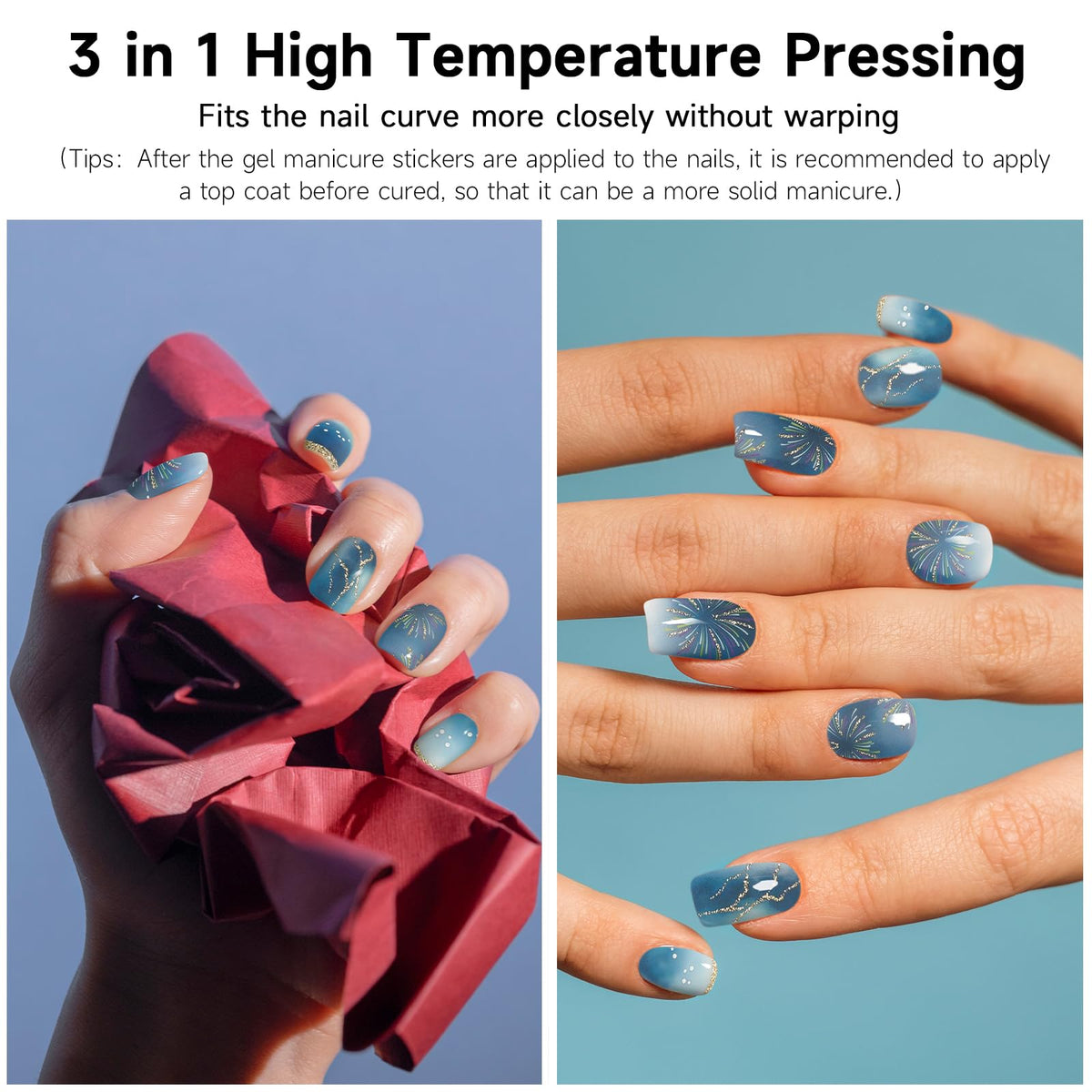 DUKASOU Semi Cured Gel Nail Strips, Stars Shine | 28 pcs Gel Nail Strips Work with Any UV Lamp, Salon Quality UV Nails Stickers, Easy to Apply for Home Nails DIY