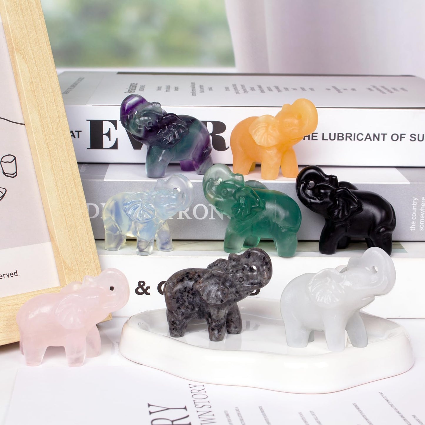 Hguxmcu 2 Inch Fluorite Crystal Elephant Sculpture Handcrafted Healing Stone Animal Figurine Spiritual Home Decor Lucky Charm Gift for Wealth Success Positive Energy and Meditation Lovers