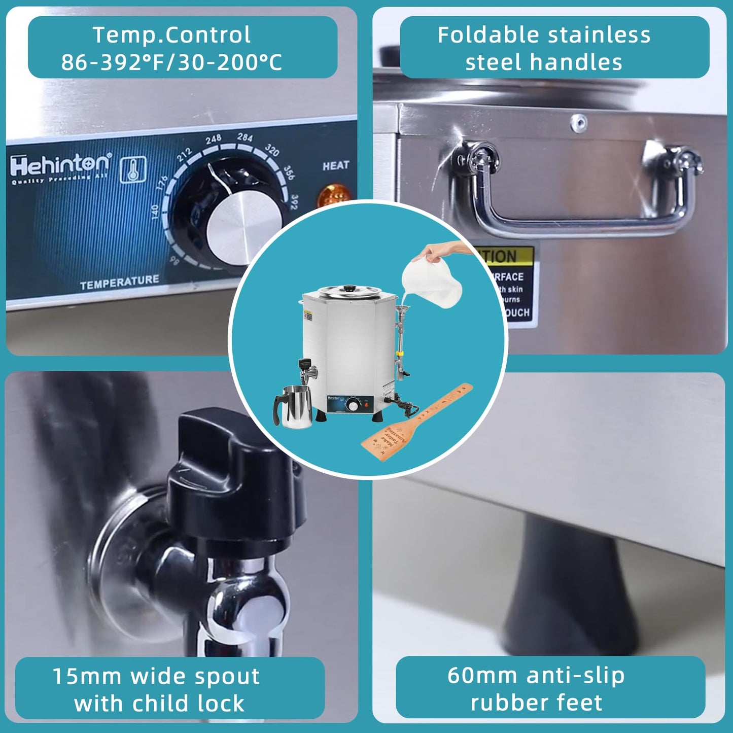 Hehinton 3-in-1 Professional Double Boiler Melting Pot, 8.3Qt 1500W All Stainless Steel Melter for Chocolate, Candle Wax Soap Making | Fast Even Heating Melting & Keeping Warm