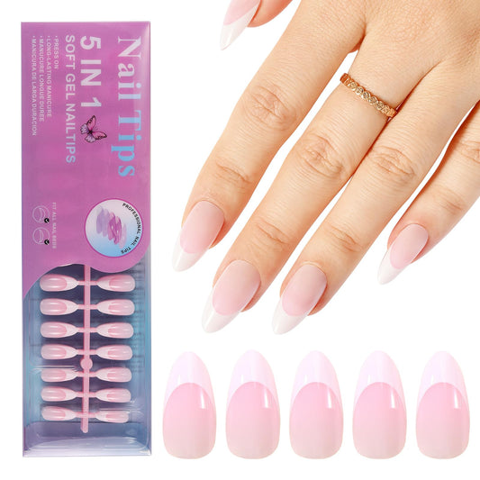 Jellyqueen White French Tips 150 Pcs Pink Medium Almond Press On Nails Fake Nails，Soft Gel Nail False Nails Art DIY 15 Sizes Gifts For Women(A18-02-09)