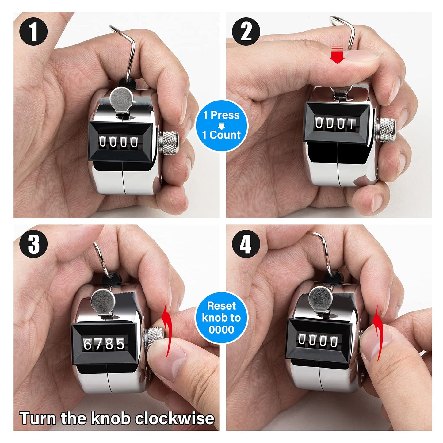 SDARMING Tally Counter, 4-Digit Clicker Counter, Metal Hand Tally Counters Clicker Pitch Counter for Counting, Knitting, Coaching, Golf, Lap, Fishing