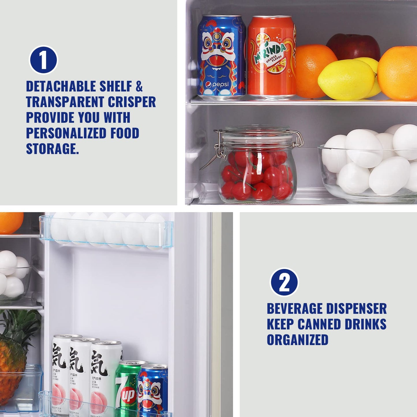 WANAI Mini Fridge Dual Door Refrigerator with Freezer, Compact Refrigerator with Adjustable Temperature & Removable Glass Shelves, Fridge for Apartment/Dorm/Office/Kitchen, Energy Saving, BLACK