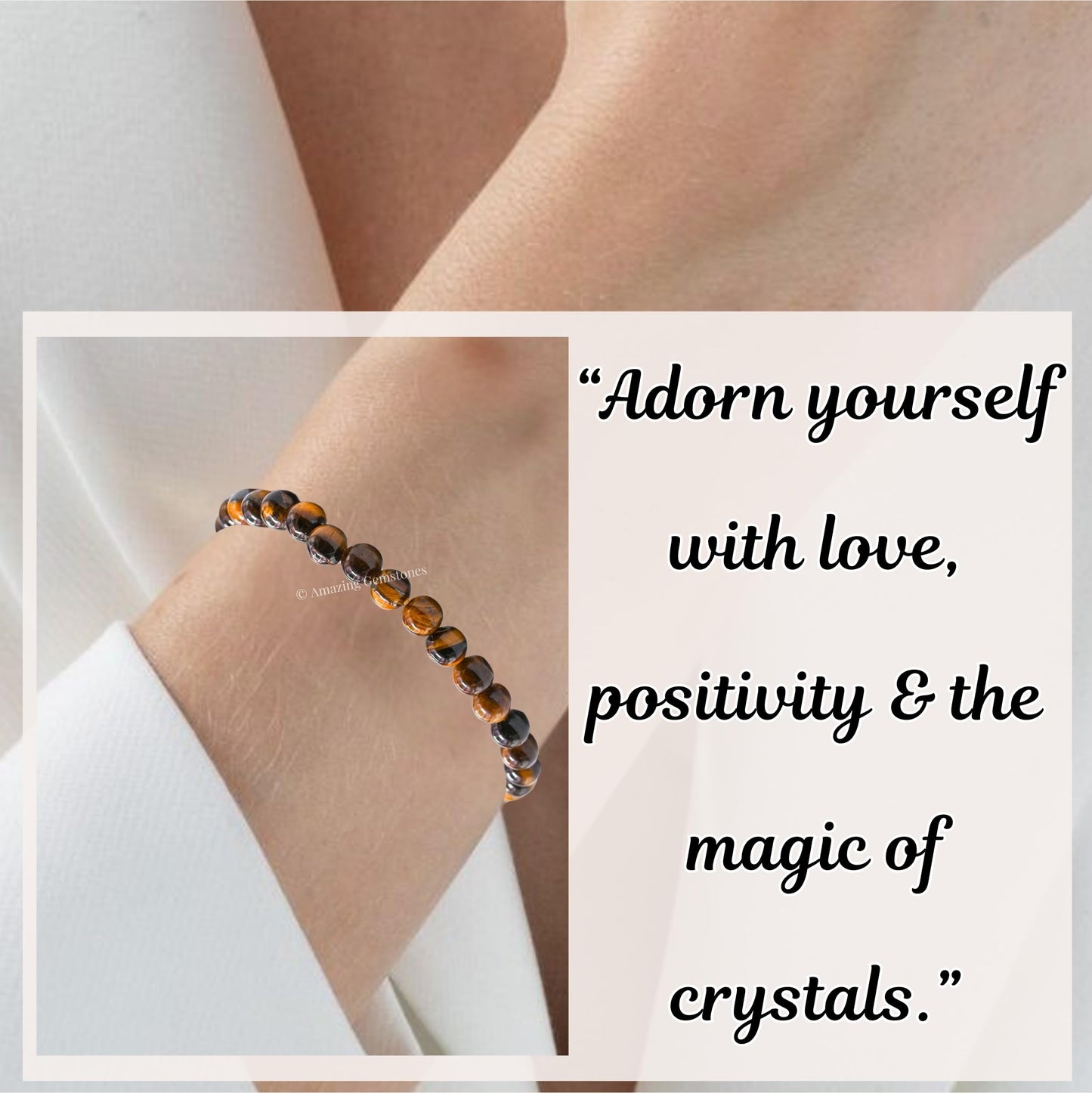 Amazing Gemstone Tiger Eye Bracelet for Women Men's Gifts - Protection Healing Crystal Bracelet - 6mm Gemstone Beaded Adjustable Bracelet