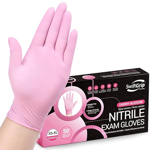SwiftGrip Nitrile Disposable Gloves - Medical Exam Gloves, Latex-Free, Pink, Powder-Free, 50-ct Box (Small)