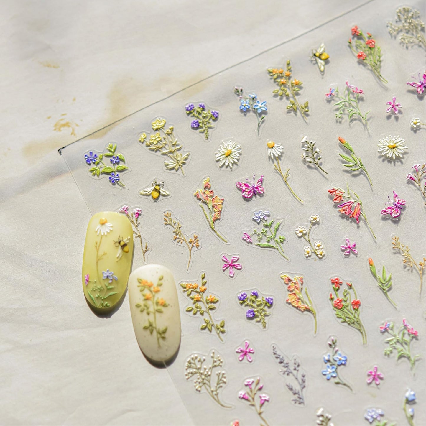 Flower Nail Stickers 5D Embossed Nail Decals Spring Floral Nail Art Stickers Design Nails Supplies Spring Plant Manicure Decoration for Women
