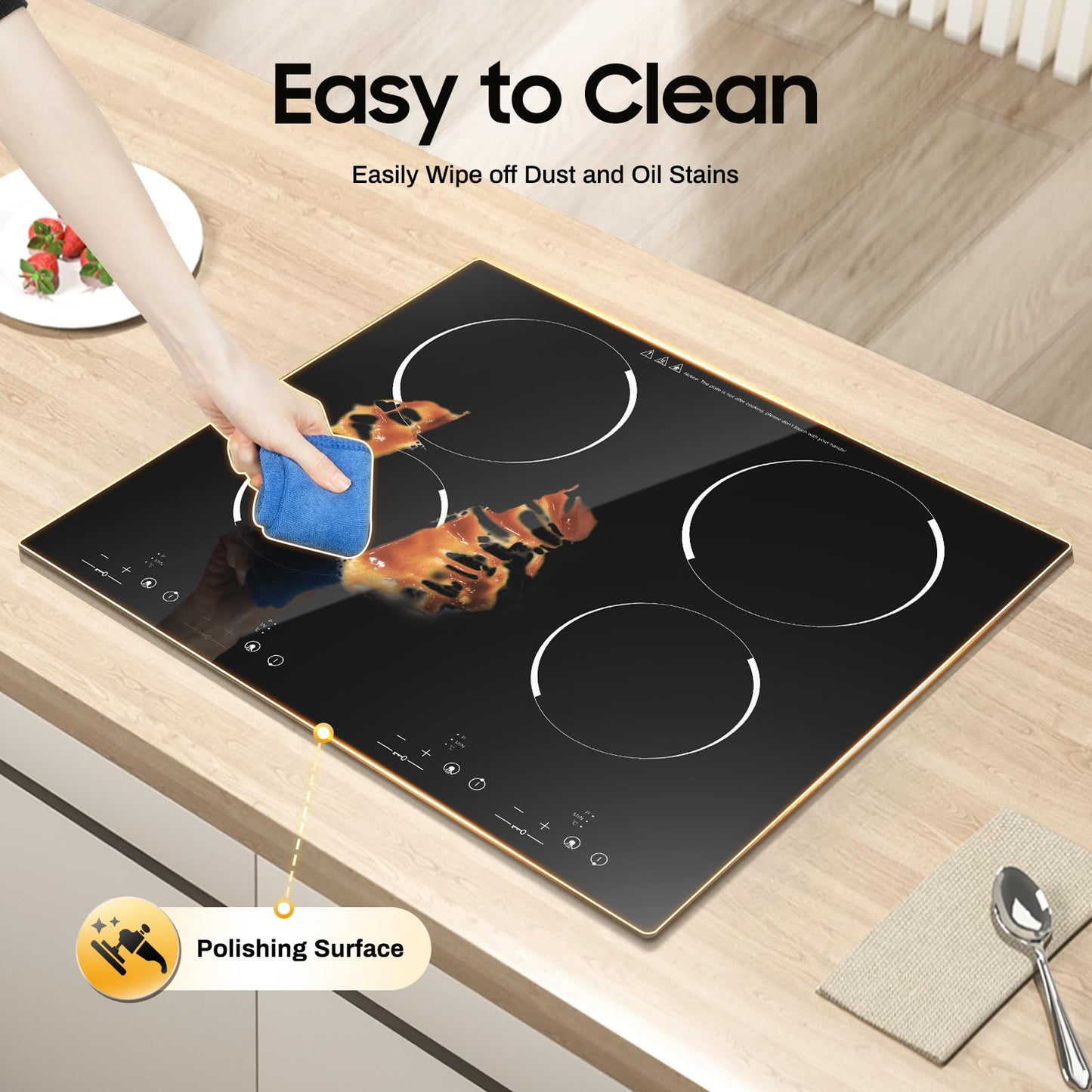 4 Burners Electric Cooktop, 110v 3000W Ceramic Cooktop, 24 Inch Countertop & Built-in Electric Stove Top with Child Safety Lock, Timer, Over-Temperature Protection, Sensor Touch Control