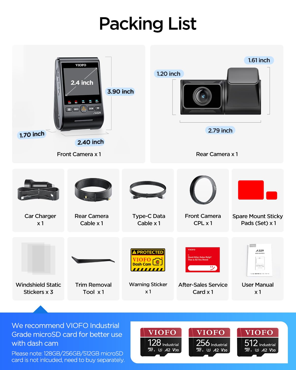 VIOFO A329S 4K 60FPS Dash Cam Front and Rear, 4K+2K Dual Dash Camera for Cars, Power Saving Parking Mode, Wi-Fi 6 App Control, Dual STARVIS 2 Sensors, Supports up to 4TB SSD