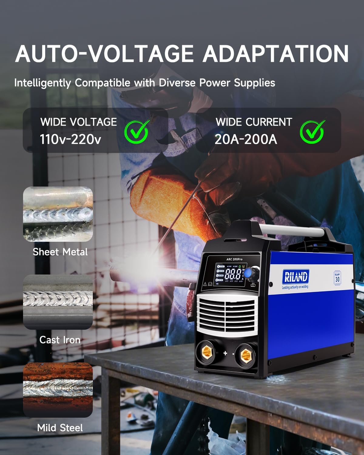 RILAND ARC 200Pro Stick Welder, 2026 Newest [Large LED Display] ARC/Lift TIG Welding Machine with Synergic Control, IGBT Inverter Portable MMA Welder Machine with Hot Start, Arc force and Anti-Stick