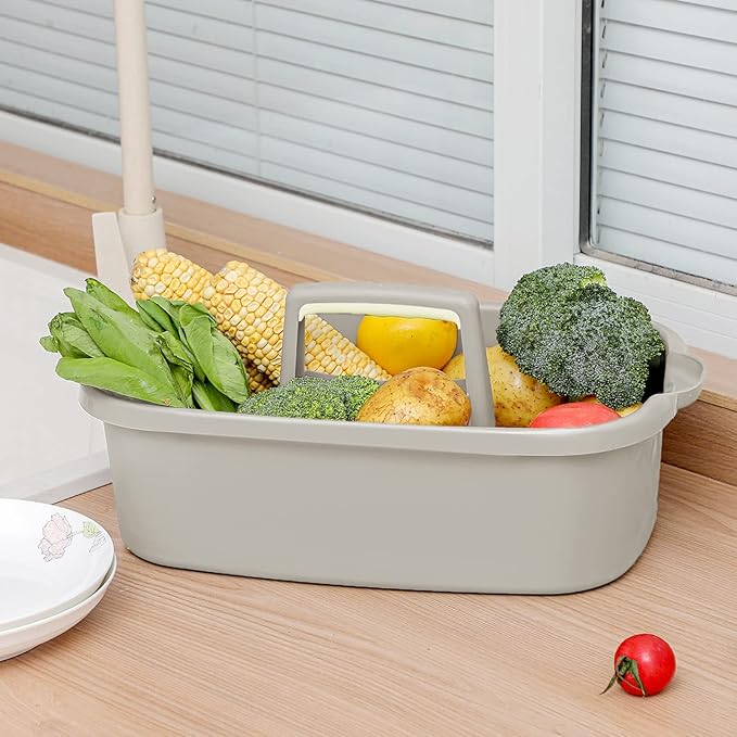 JiatuA Large Cleaning Supplies Caddy Portable Shower Basket Supply Organizer with Handle Plastic Bucket Tool Storage for Bathroom, Bedroom, Kitchen, College Dorm, Garden, Light Gray 2 Pack