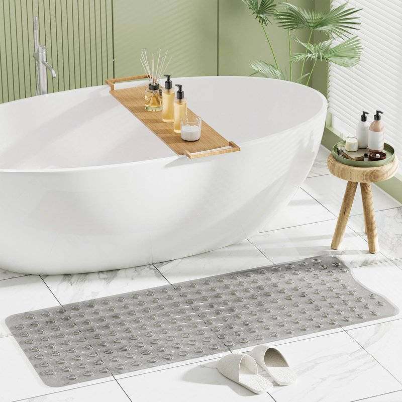 AmazerBath Shower Mat Non Slip 40 x 16 Inches, Shower Stall Mats with Suction Cups and Drain Holes, Non Slip Bath Mat for Tub for Elderly & Kids, Clear Gray