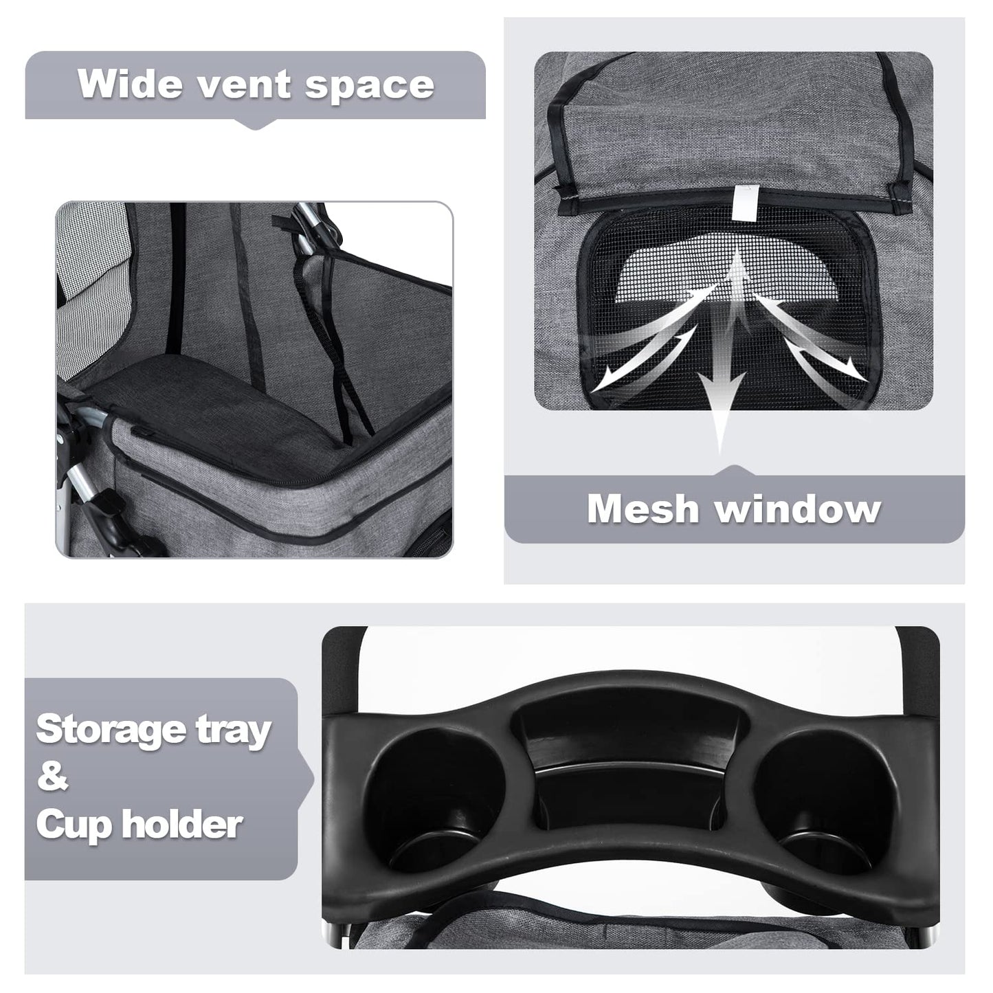 BestPet Pet Stroller Dog Cat Jogger Stroller for Medium Small Dogs Cats Folding Lightweight Travel Stroller with Cup Holder (Grey, 3 Wheels)